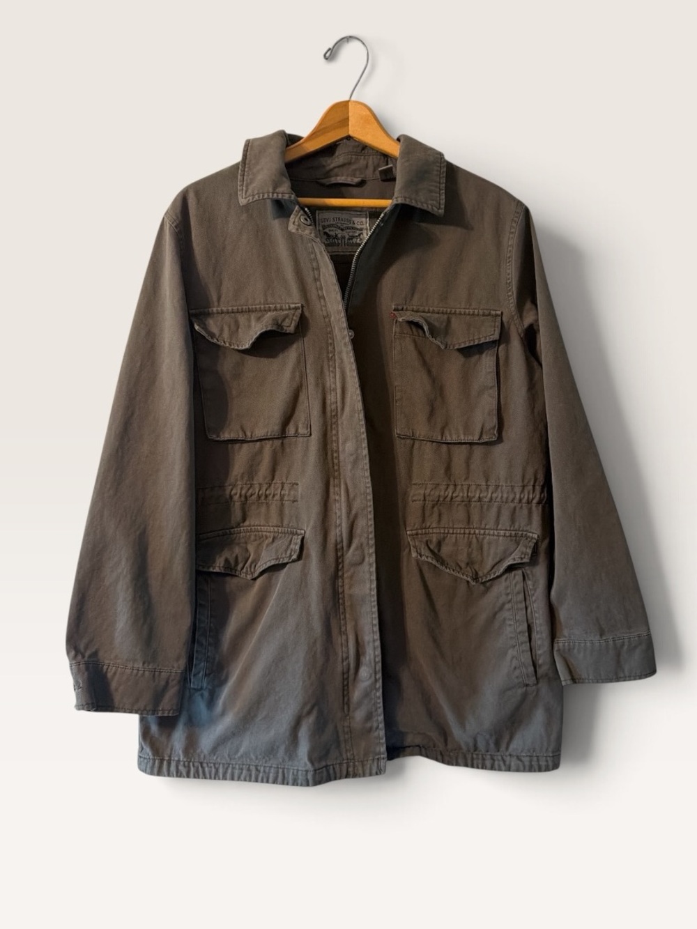 Levi’s Utility Field Jacket Military Cargo Cotton Gray Brown Large